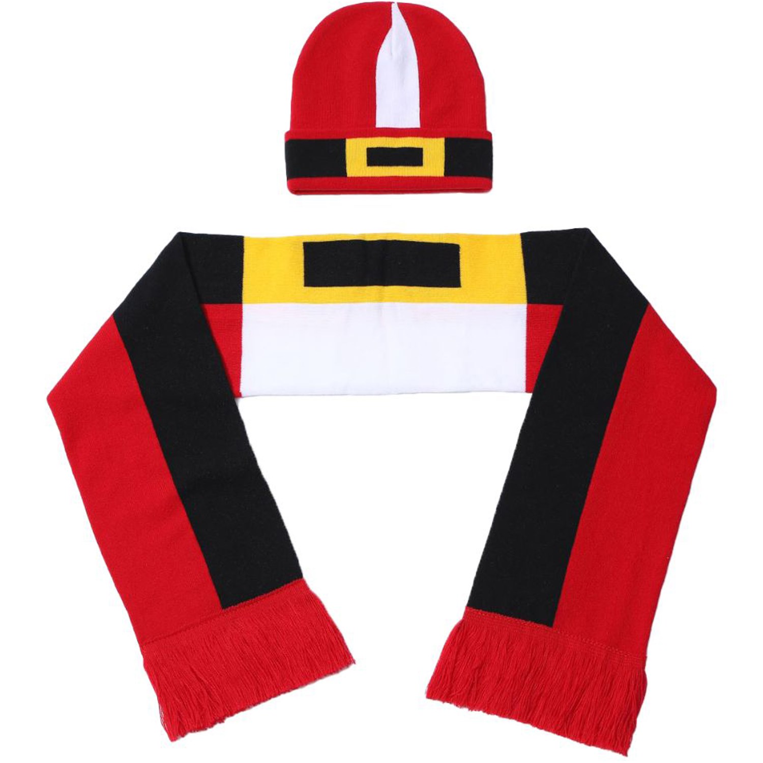 Set of Knitted Cuffed Beanie & Woven Scarf w/ Tassel 3