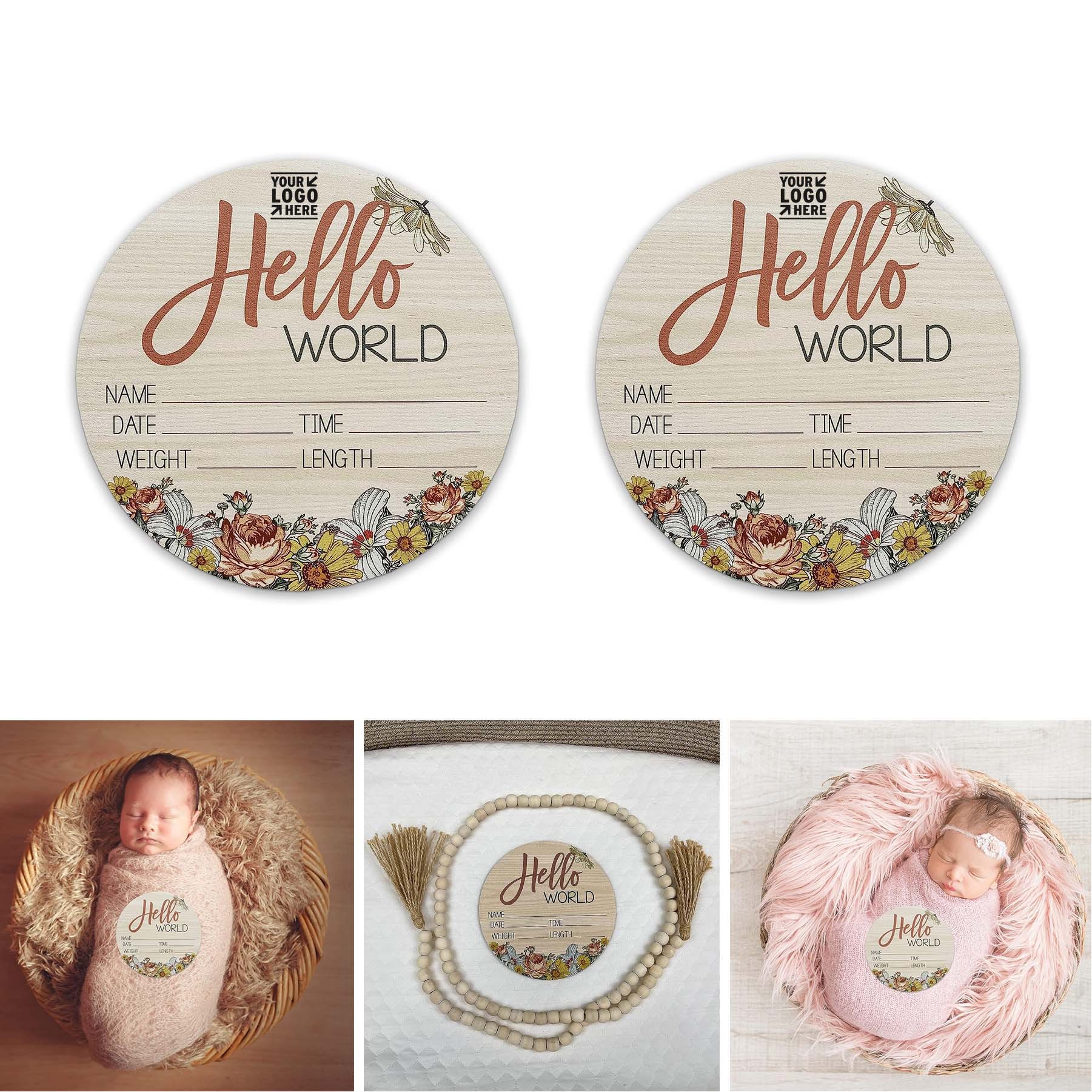 6 Inch Birch Wood Floral Design Newborn Baby Birth Stat Sign New Mom Gift 3