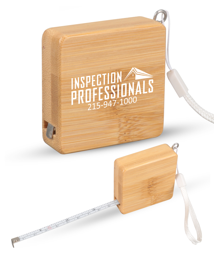 Union Printed - Bamboo Wood (3ft) Square Shaped Tape Measure and Wrist Band with 1-Color Logo 2