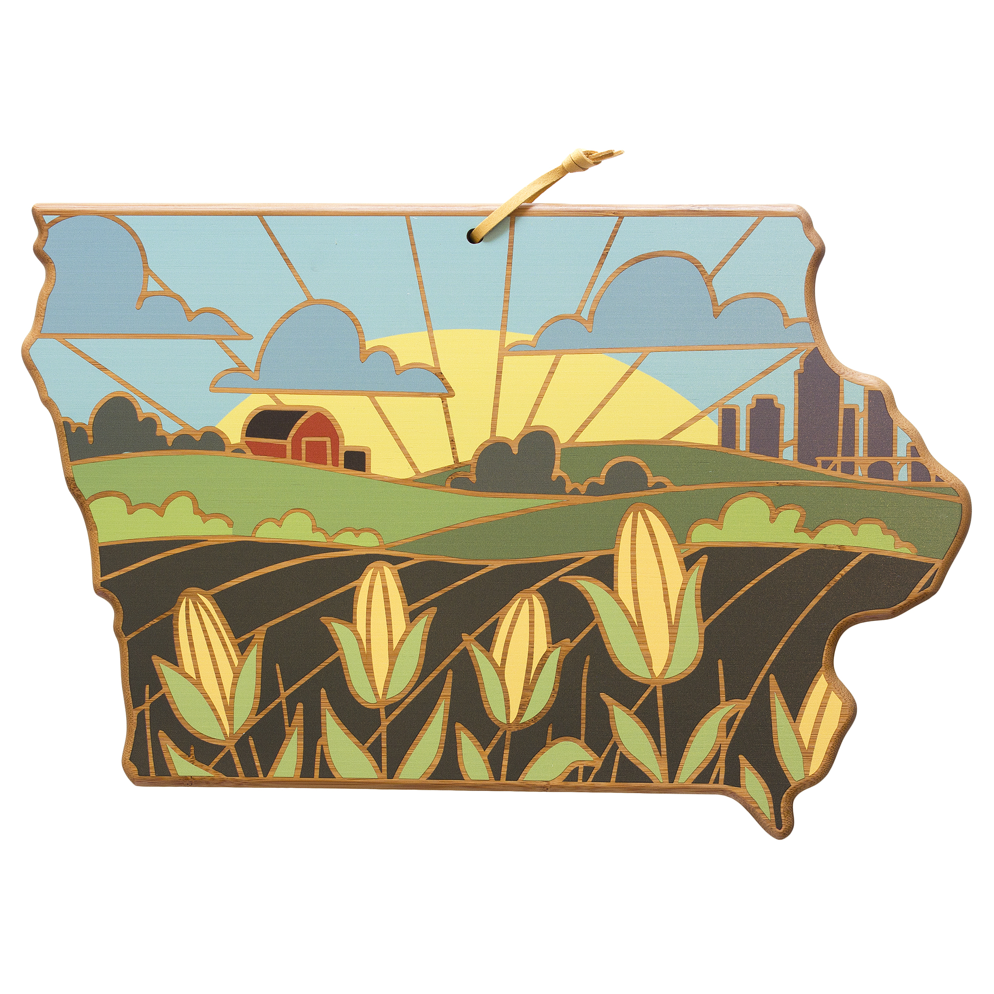 Iowa State Shaped Serving and Cutting Board with Artwork by Summer Stokes