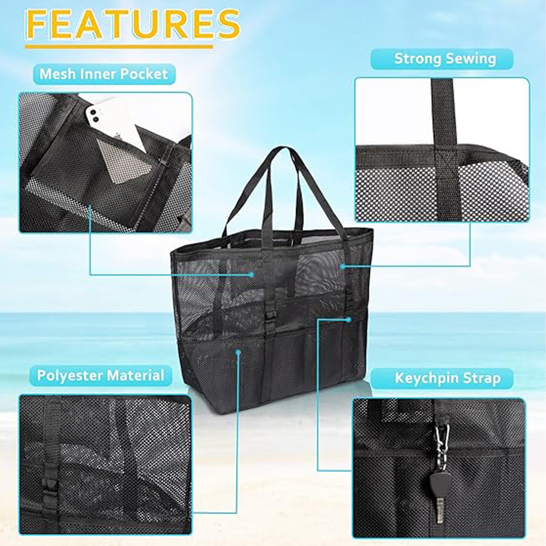 Mesh Beach Bag - Large Beach Tote Bag For Family Beach Bag 5