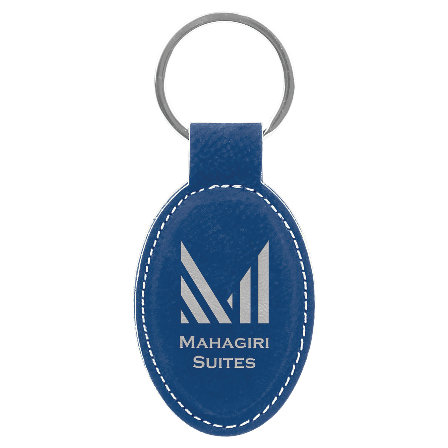 Blue/Silver Leatherette Oval Keychain 2