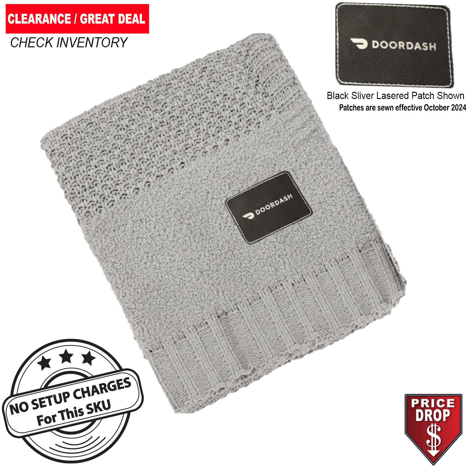 Crochet Knit Blanket, 50x60, with Lasered logo patch, NO SETUP CHARGE
