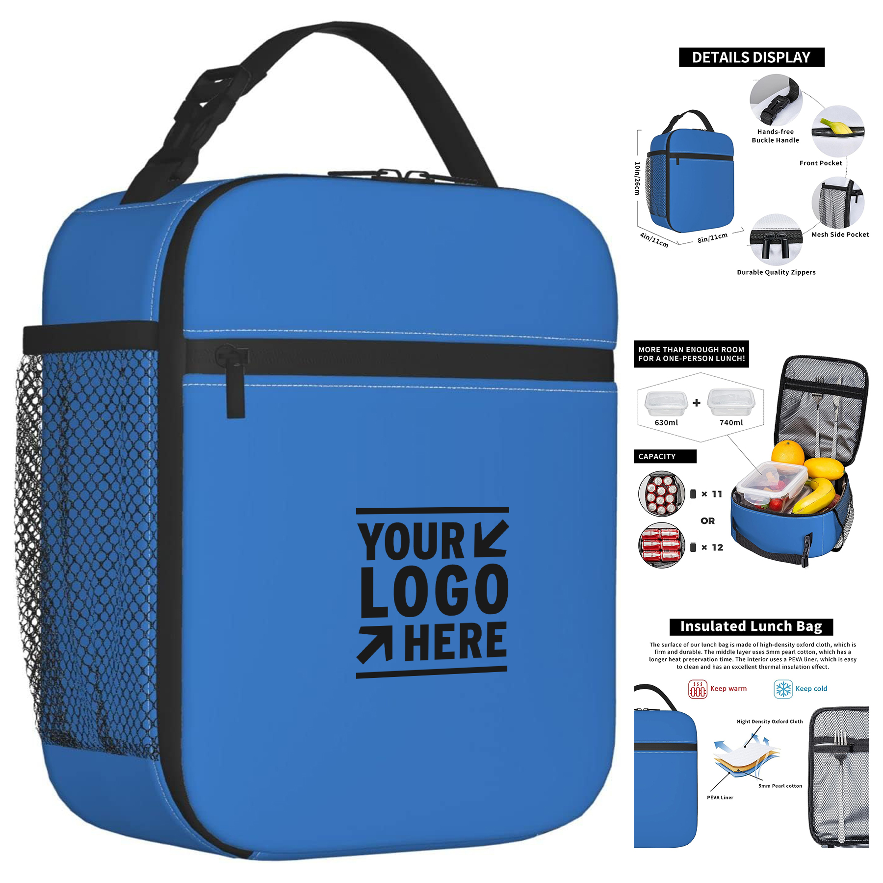 Royal Kid Boy Girl Women Men Leakproof Reusable Pail Cooler Lunch Box Insulated Bag
