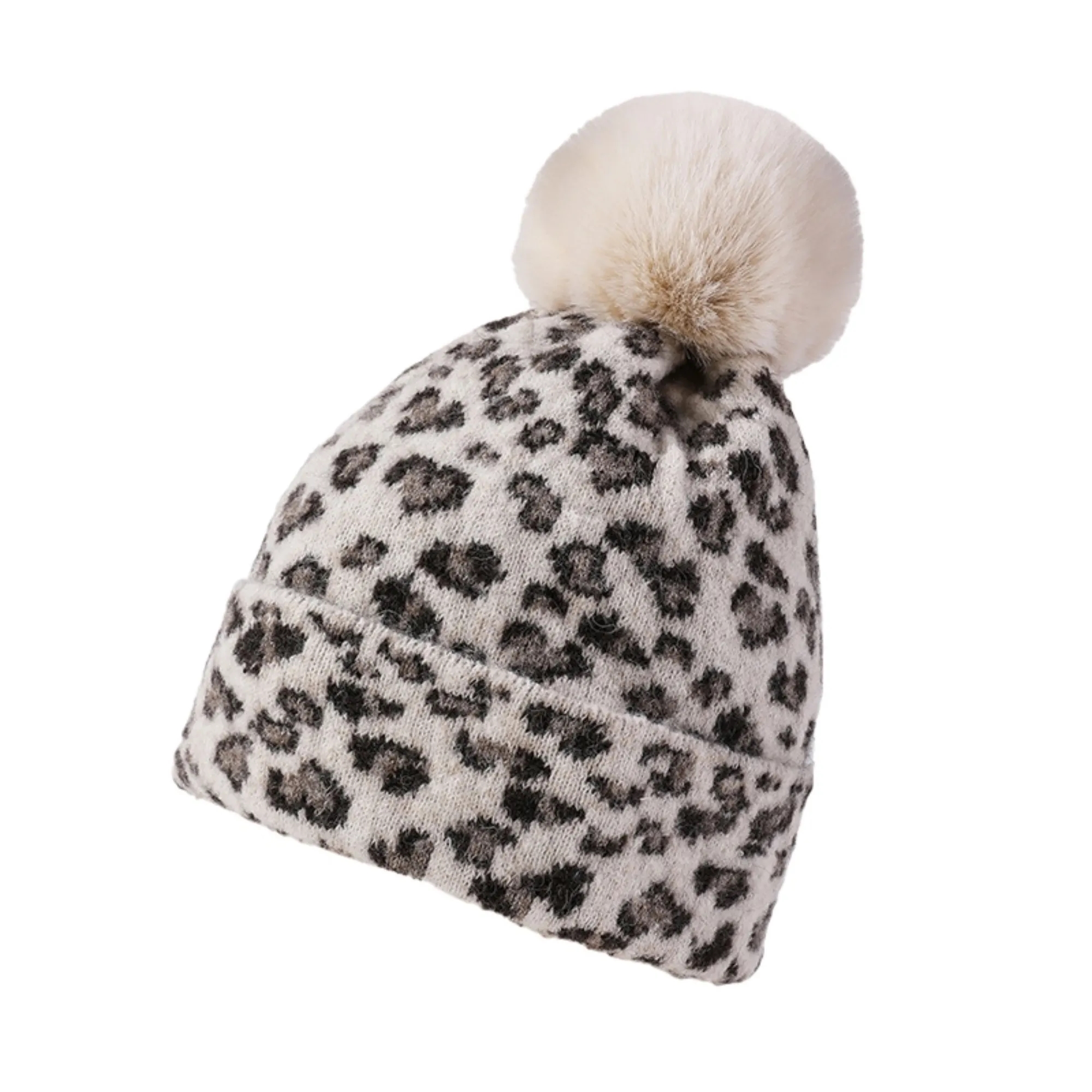 Warm Soft Plush Leopard-print Beanie Knit Hat Winter Hat 3