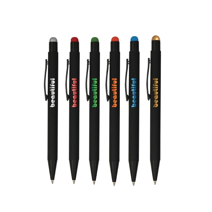 Color Chrome Engraved Soft Rubber Click Ballpoint Stylus Pen