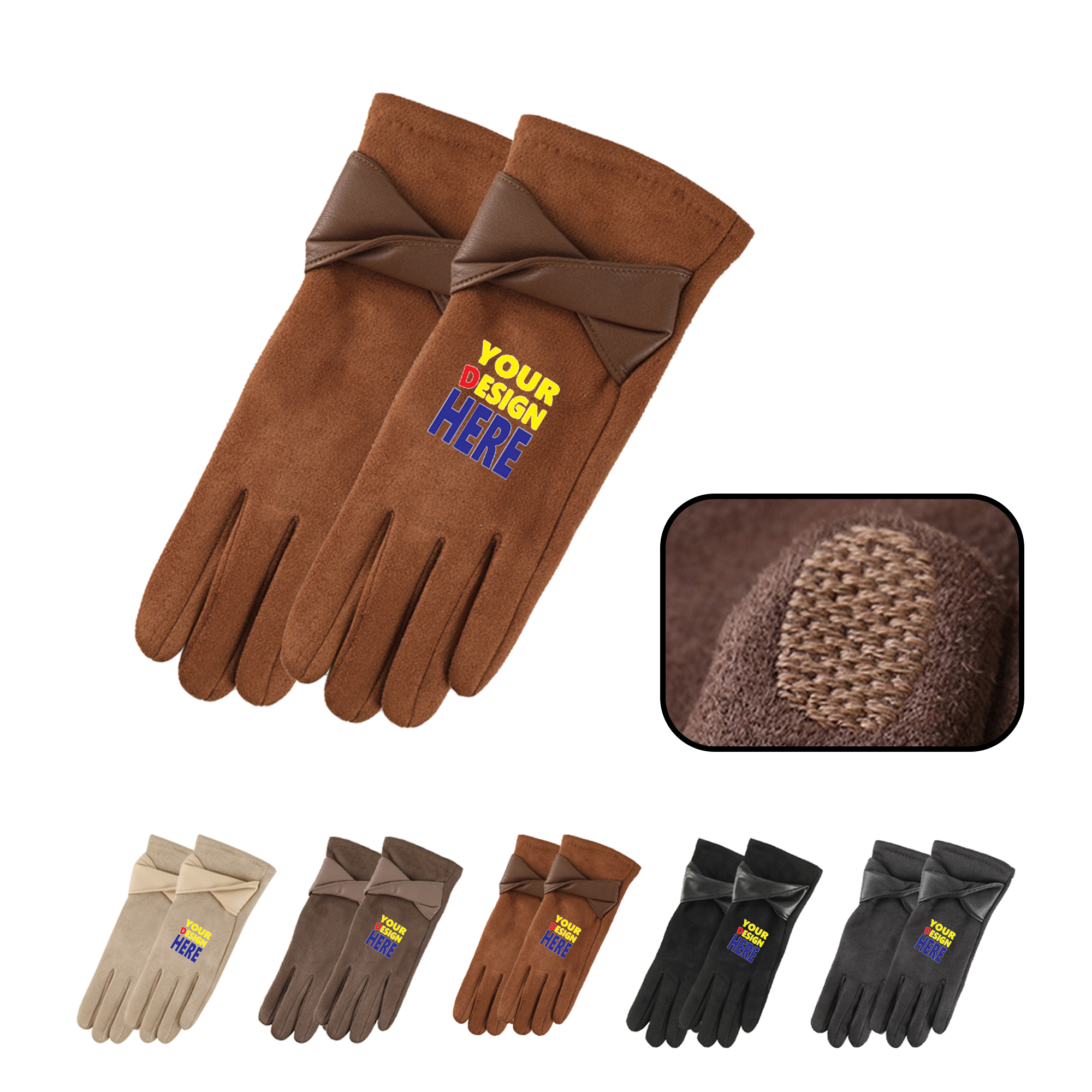 MOQ 20 PCS Womens Winter Faux-Suede Gloves 2
