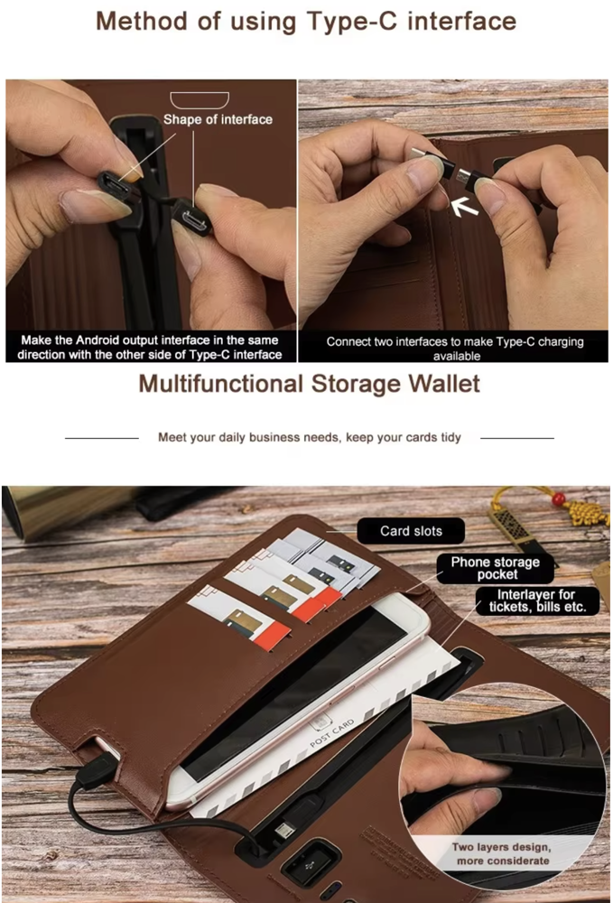 PU Leather Wallet With Power Bank 6