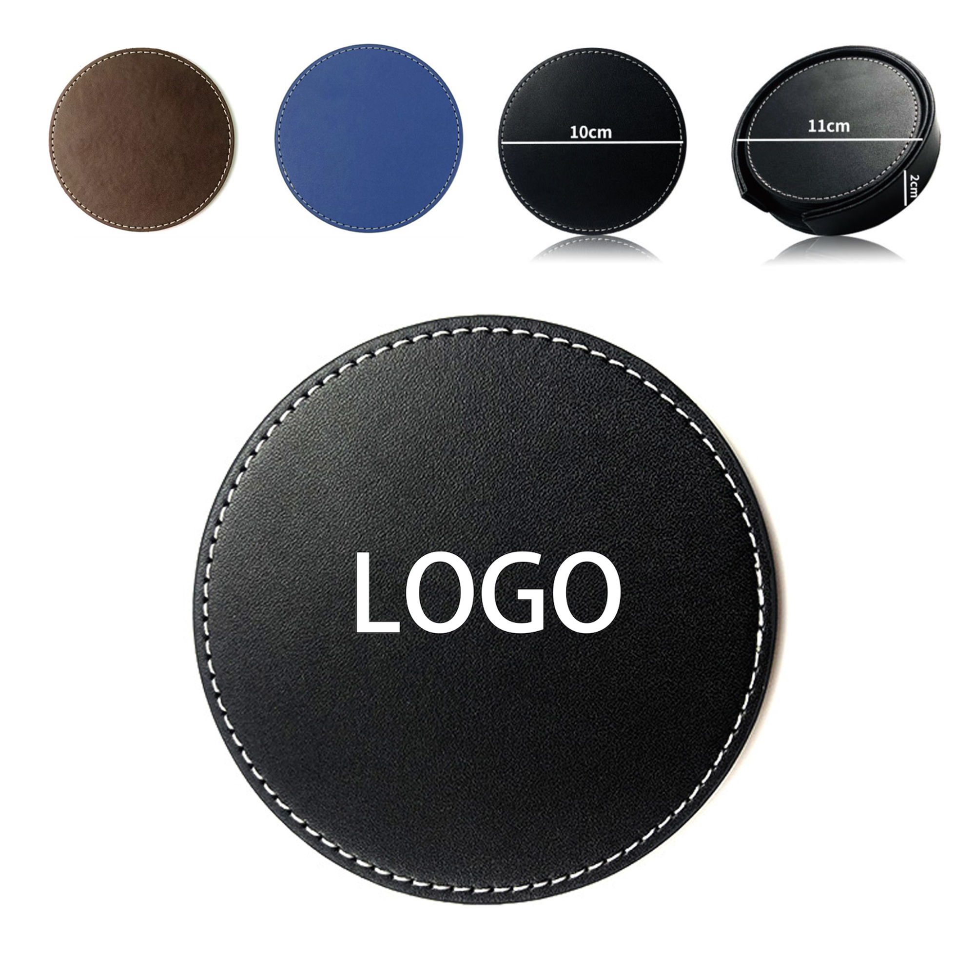 Set of 5 Premium PU Leather Coaster with Holder 2