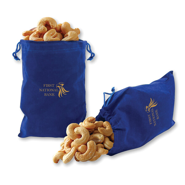 Extra Fancy Cashews in Blue Velour Gift Bag
