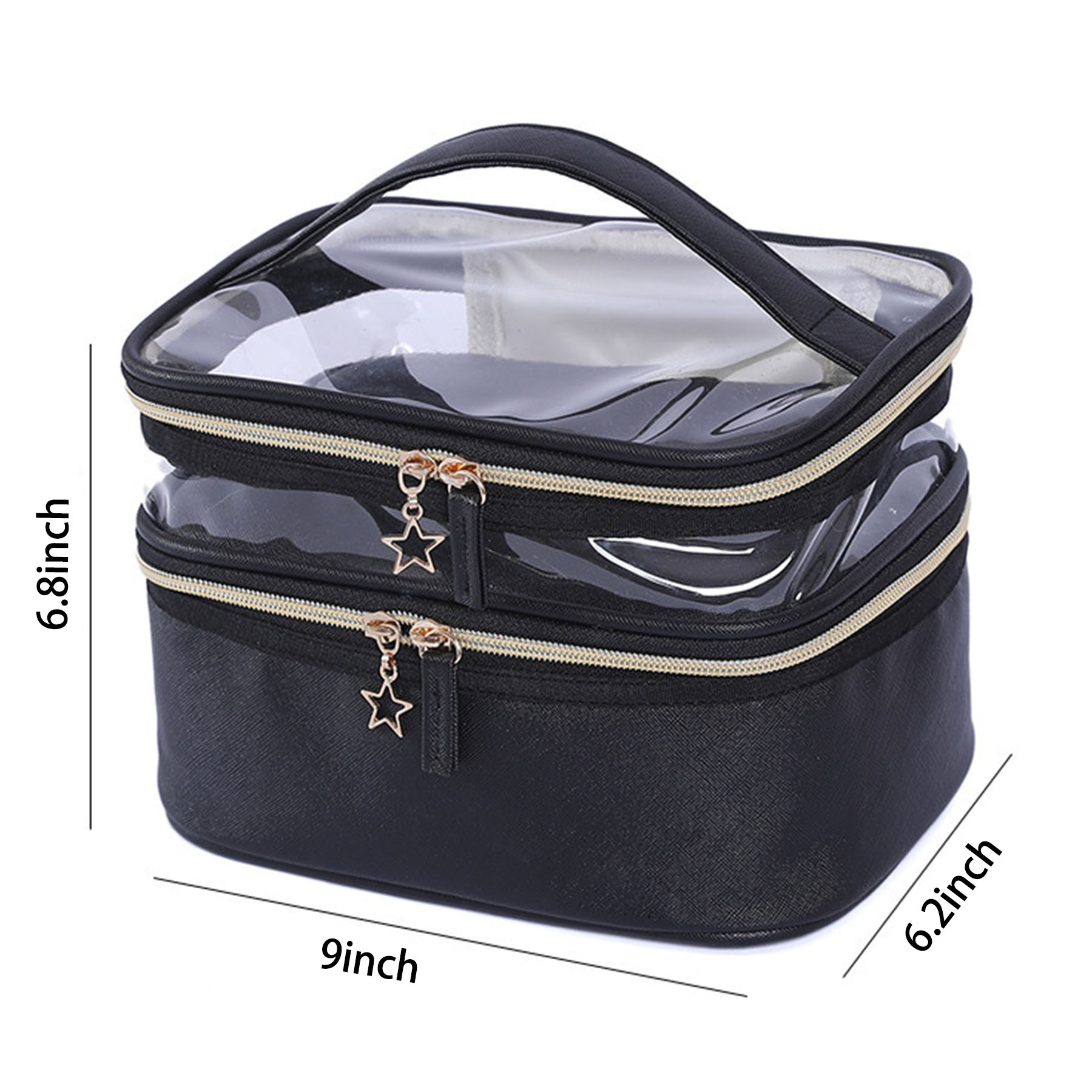 PU Leather Black Double Layer Cosmetic Bag 3