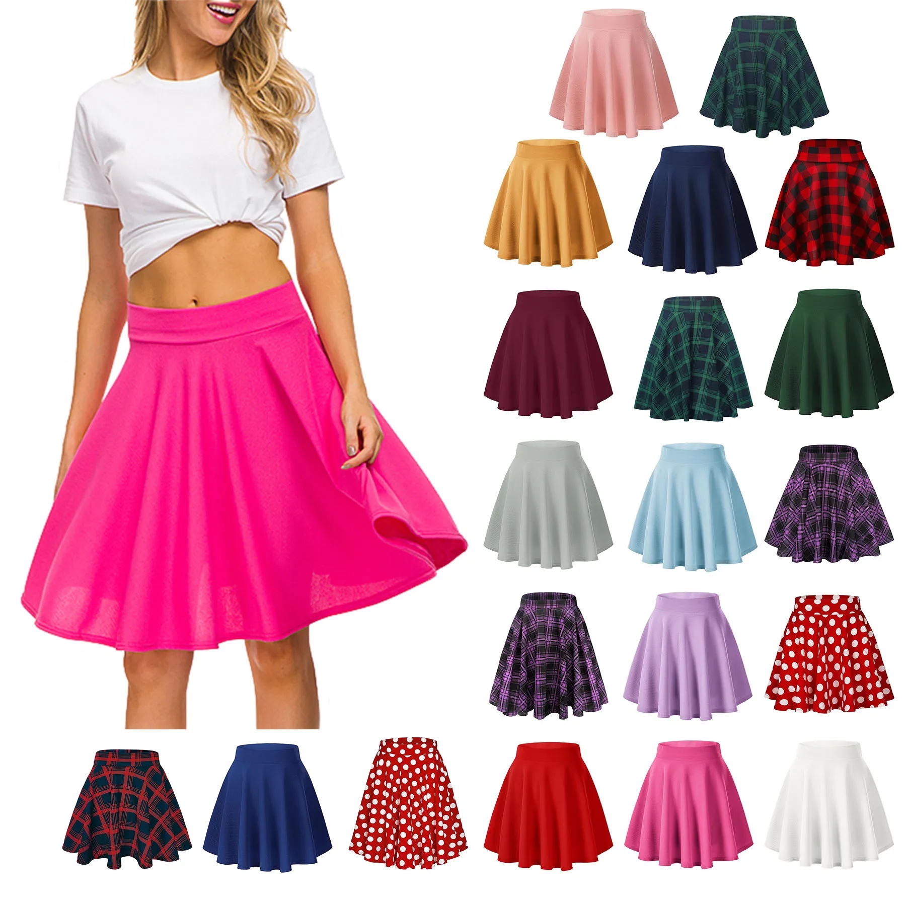 Women's Basic Multi Elastic Horn Casual Skirt 2