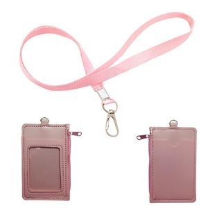 Elegant PU Leather Card Case With 1 Side Zipper Pocket And Lanyard 19