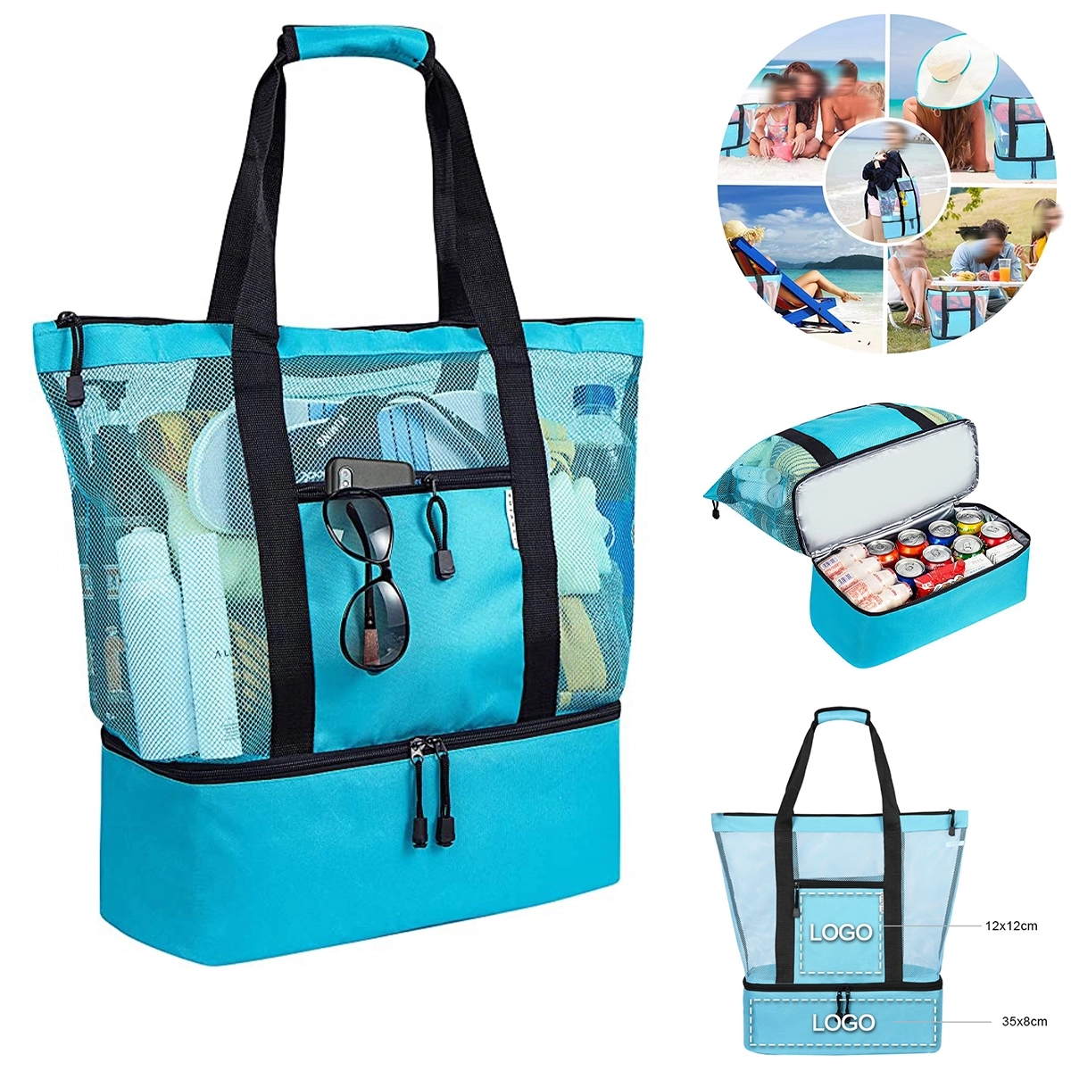 Mesh Beach Tote Bag With Detachable Insulated Cooler 1