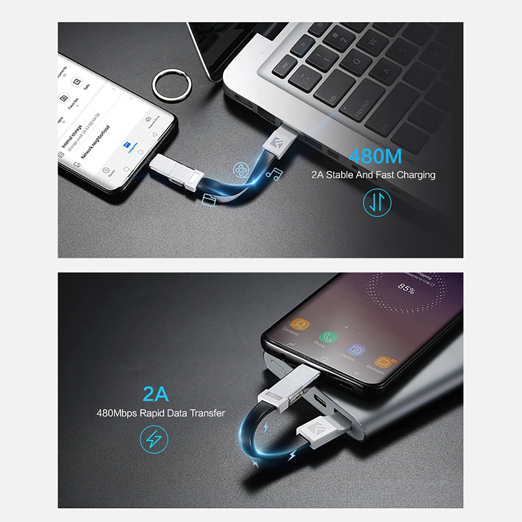 Lightning Cable Keychain 3in1 Short Fast Charging Cord 9