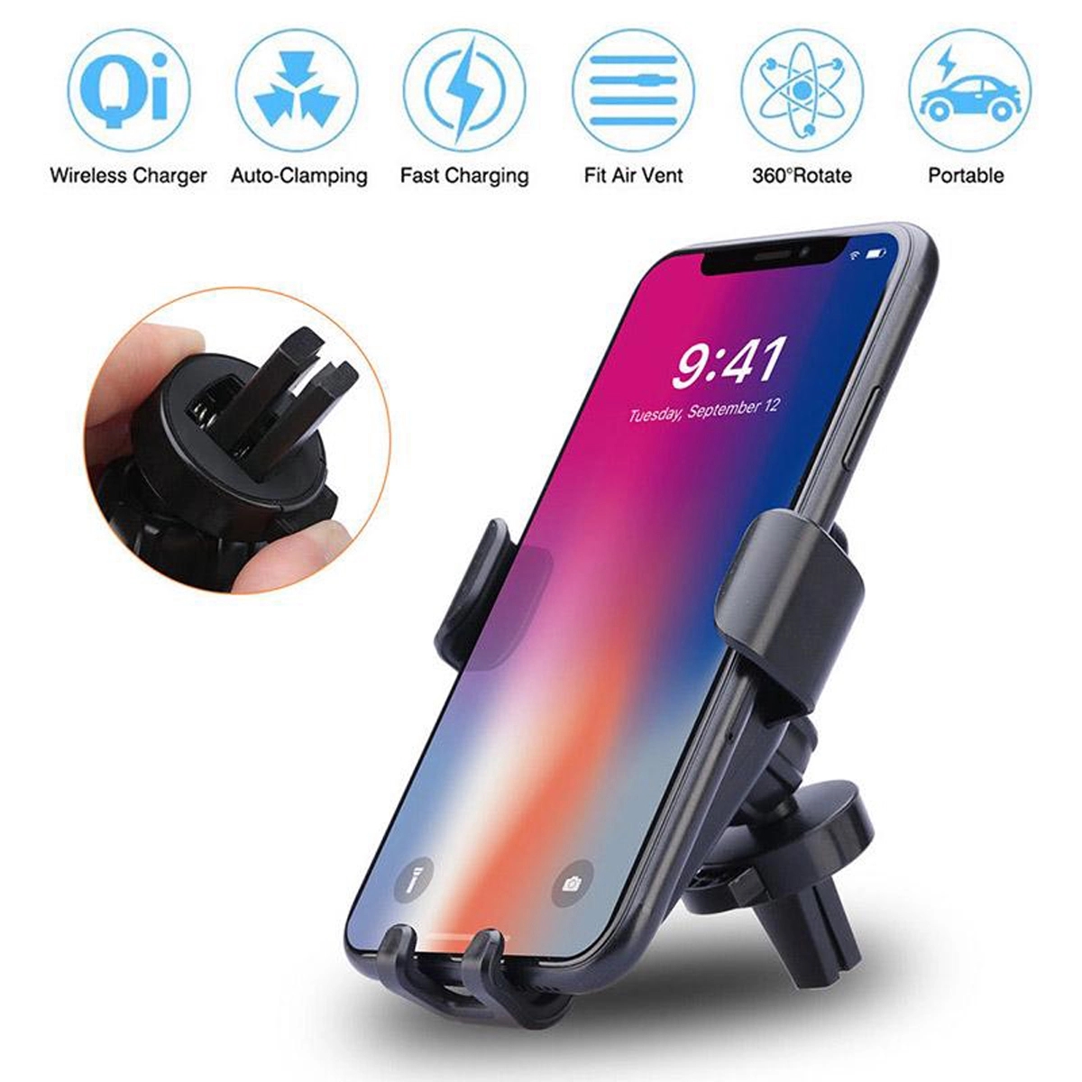 10W Qi Fast Charging Auto-Clamping Car Mount Phone Holder 2