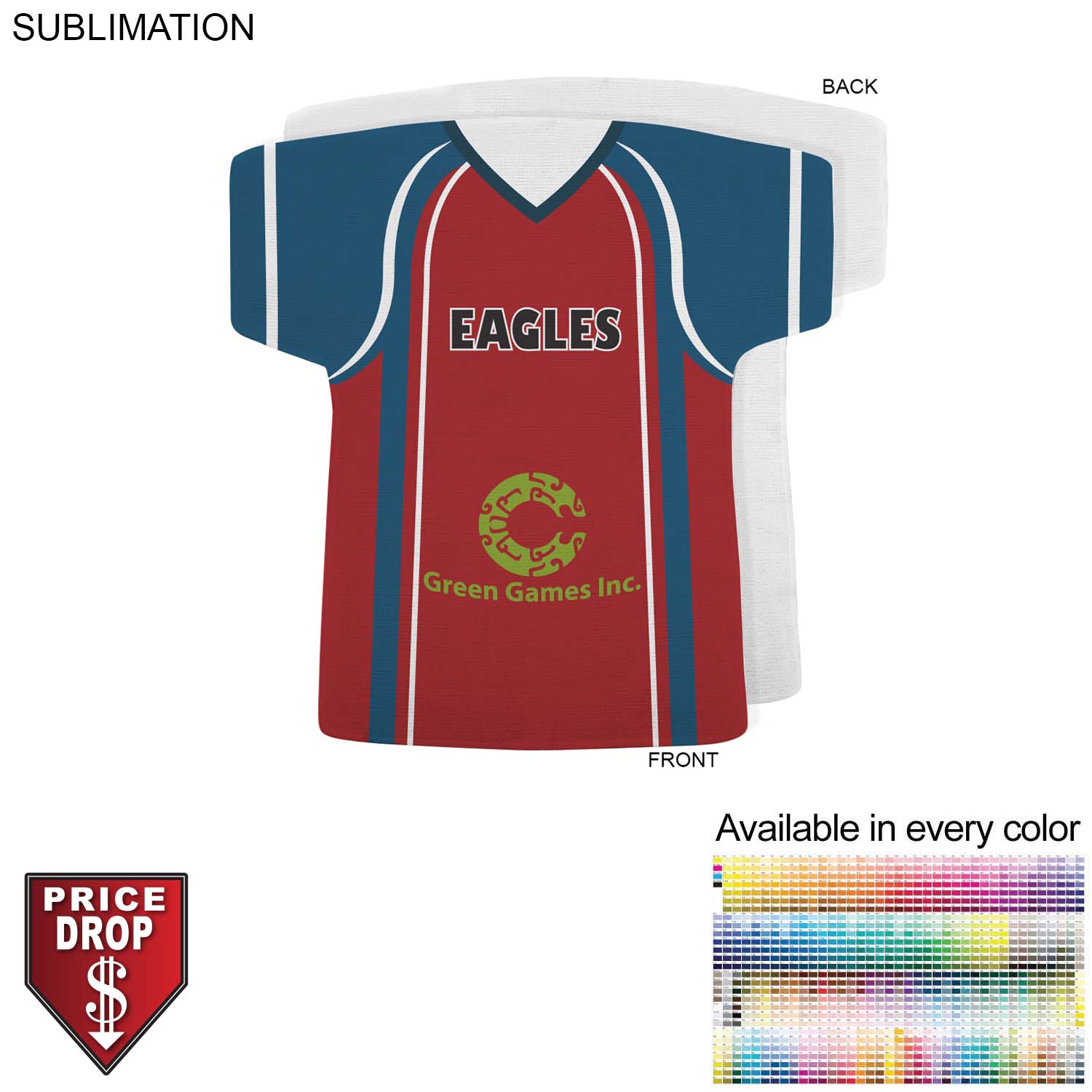 Lacrosse Jersey Shape Microfiber Dri-Lite Terry Keepsake Towel, 18x17, Sublimated Front Side 2