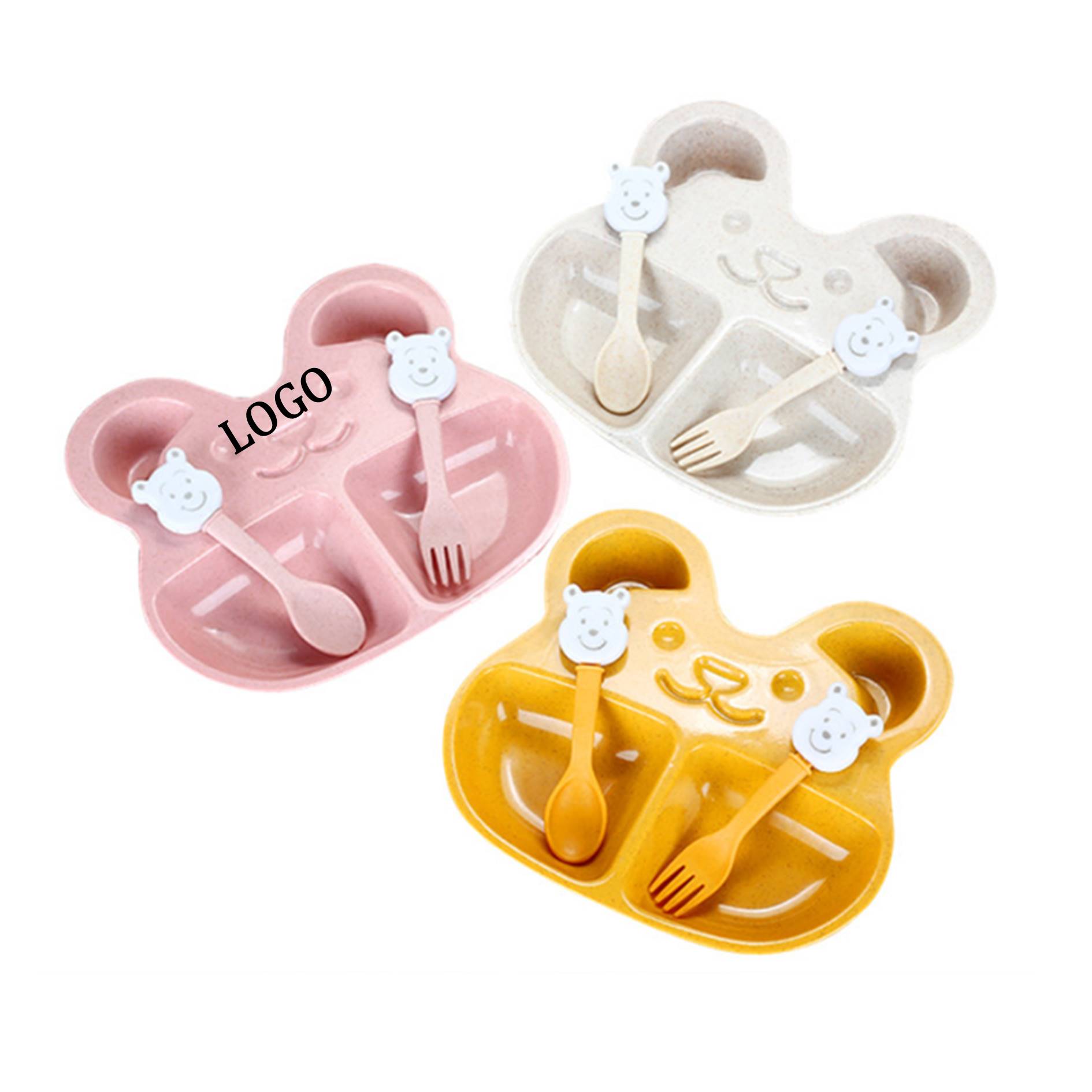 Bear Shaped Wheat Straw Kids Plate Set 4