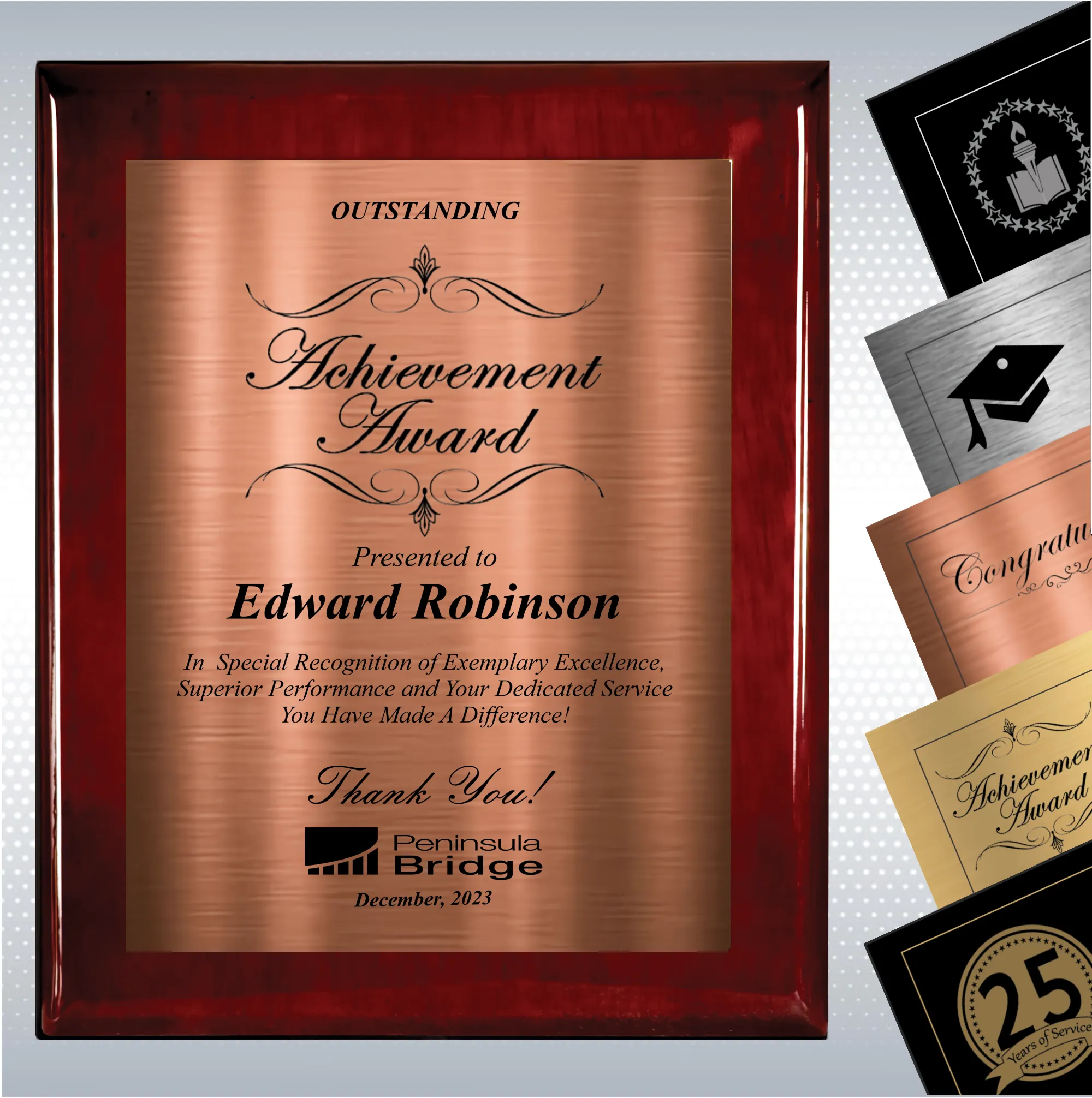 Rosewood Piano Wood Excellence Employee Recognition Plaque 11