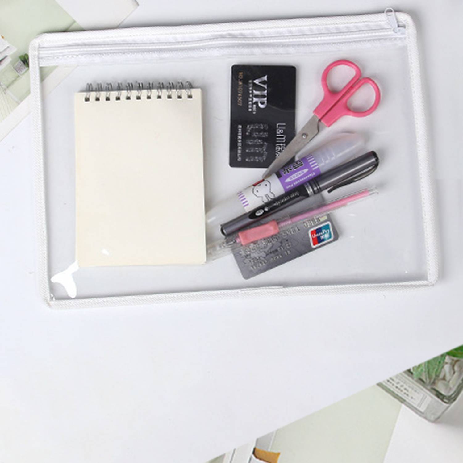 Large Zipper Storage Pouch Pencil Bag with Plastic Hook 2