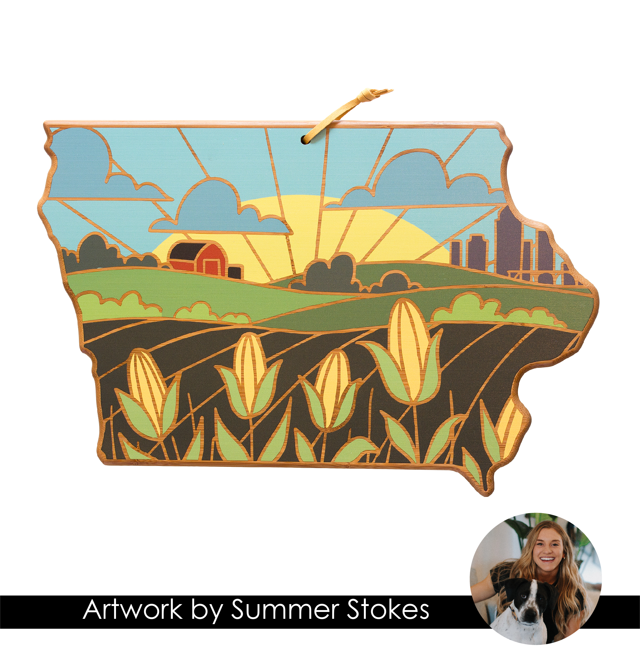 Iowa State Shaped Serving and Cutting Board with Artwork by Summer Stokes 3