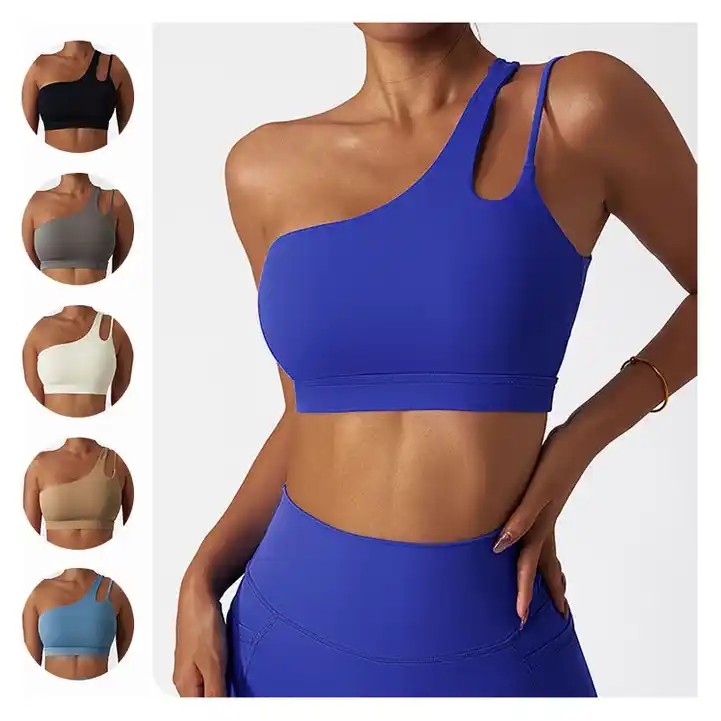 Diagonal Shoulder Yoga Sports Bra Running Fitness Tank Top 4