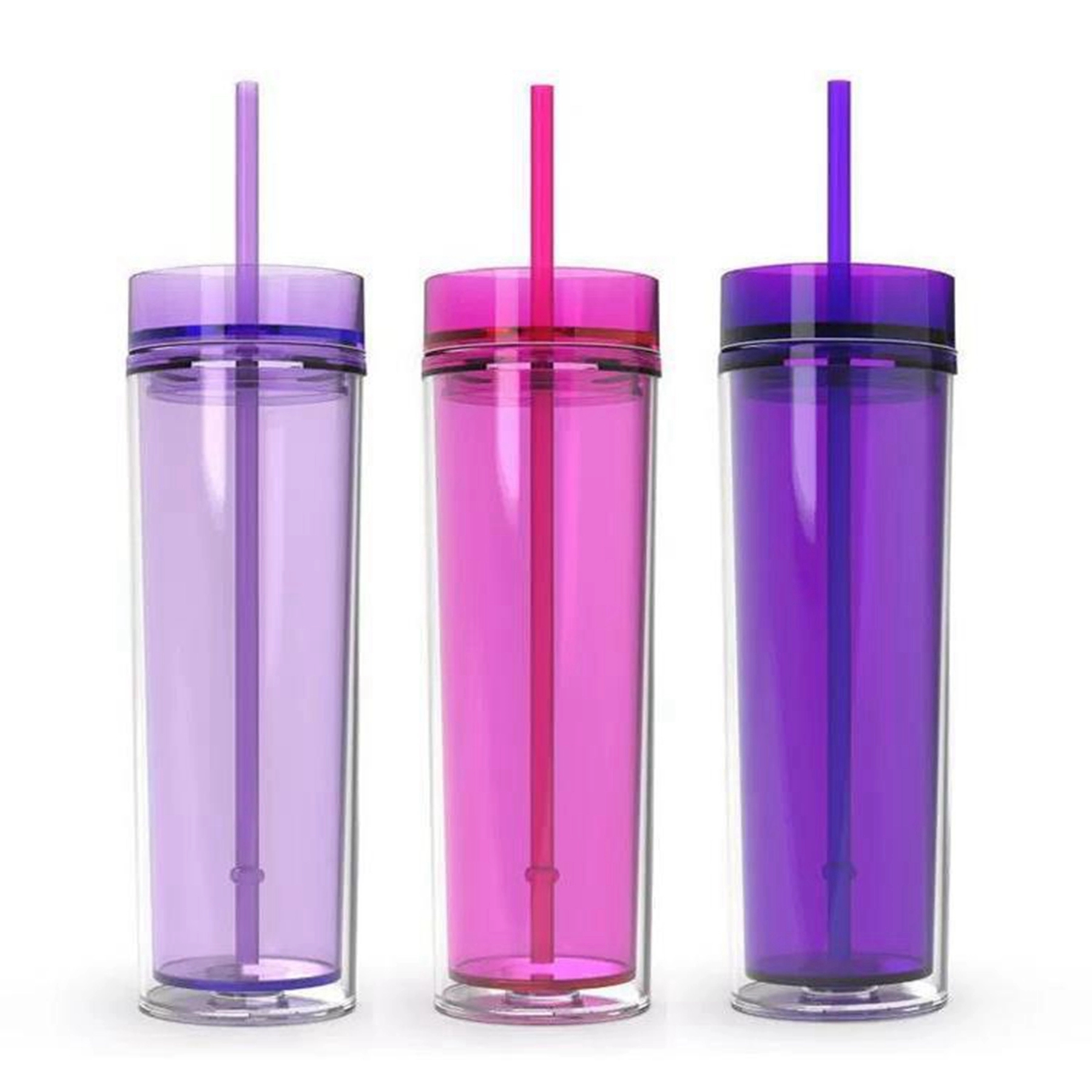 16 Oz. Double Wall Plastic Straw Straight Tumbler 10