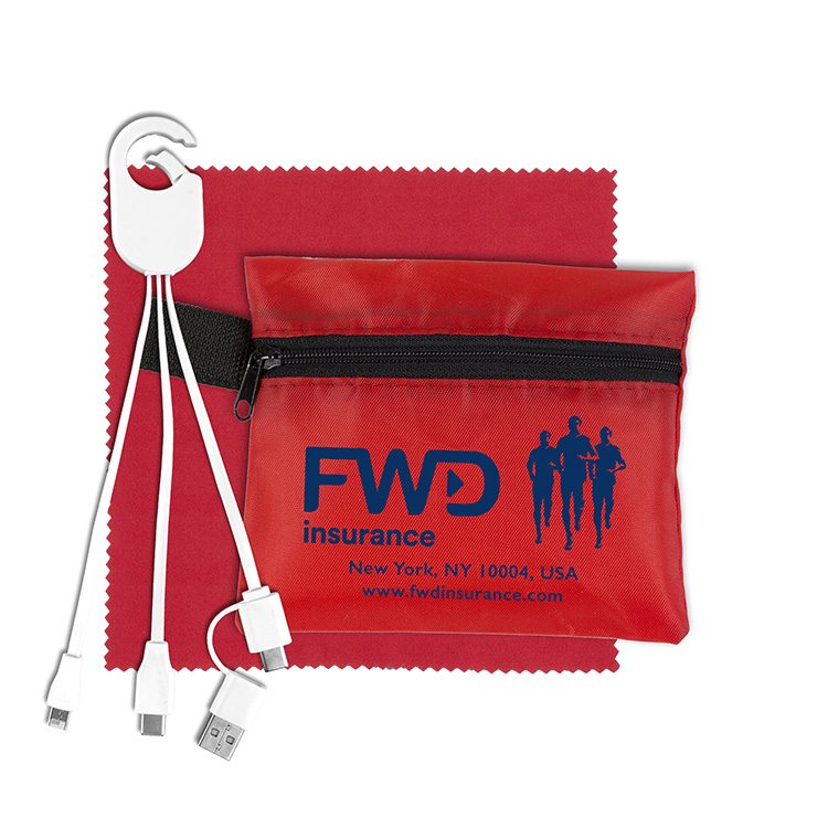 Mobile Tech Charging Cables In Zipper Pouch Components inserted into Polyester Zipper Pouch 4