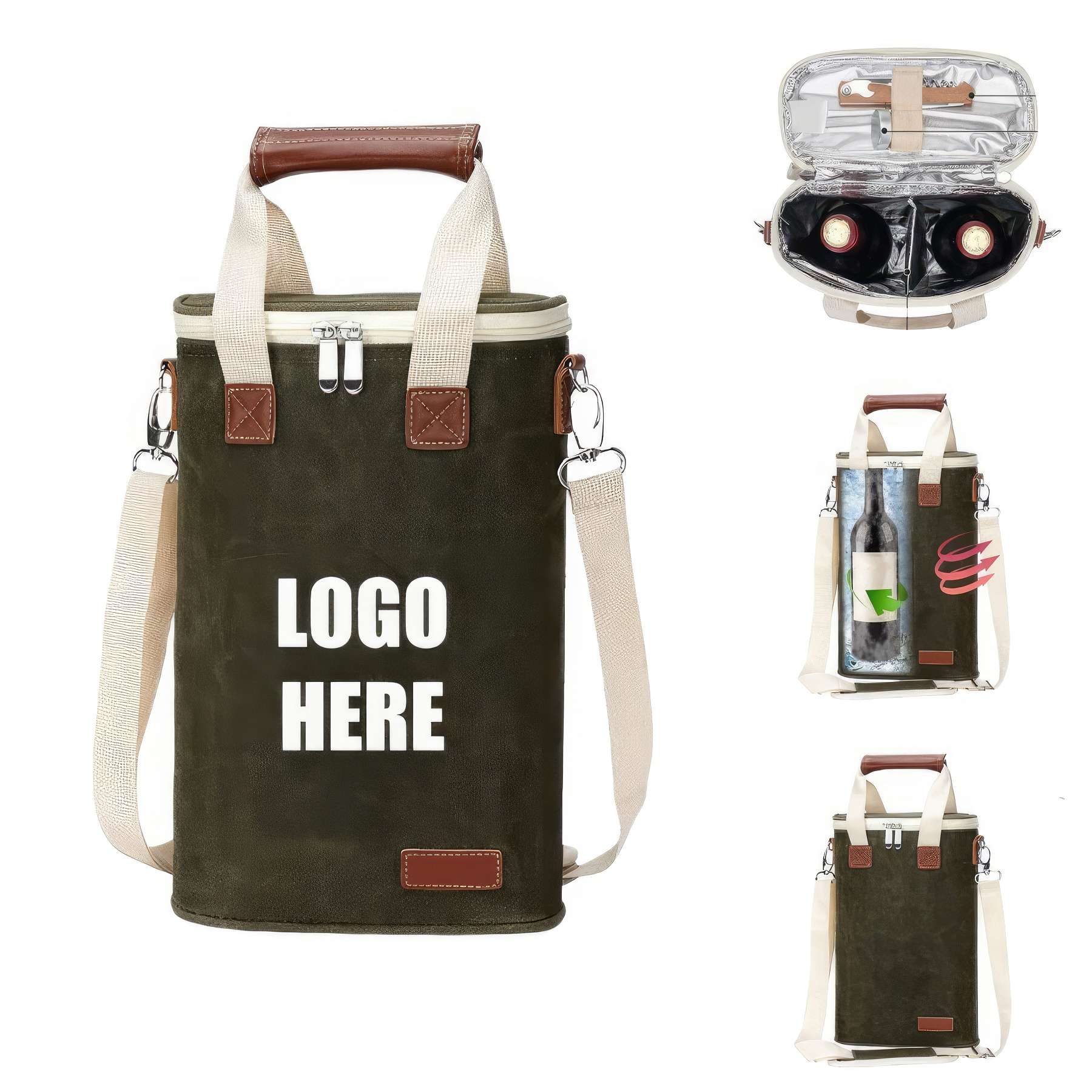 Custom Insulated 2 Bottle Wine Tote Carrier 1