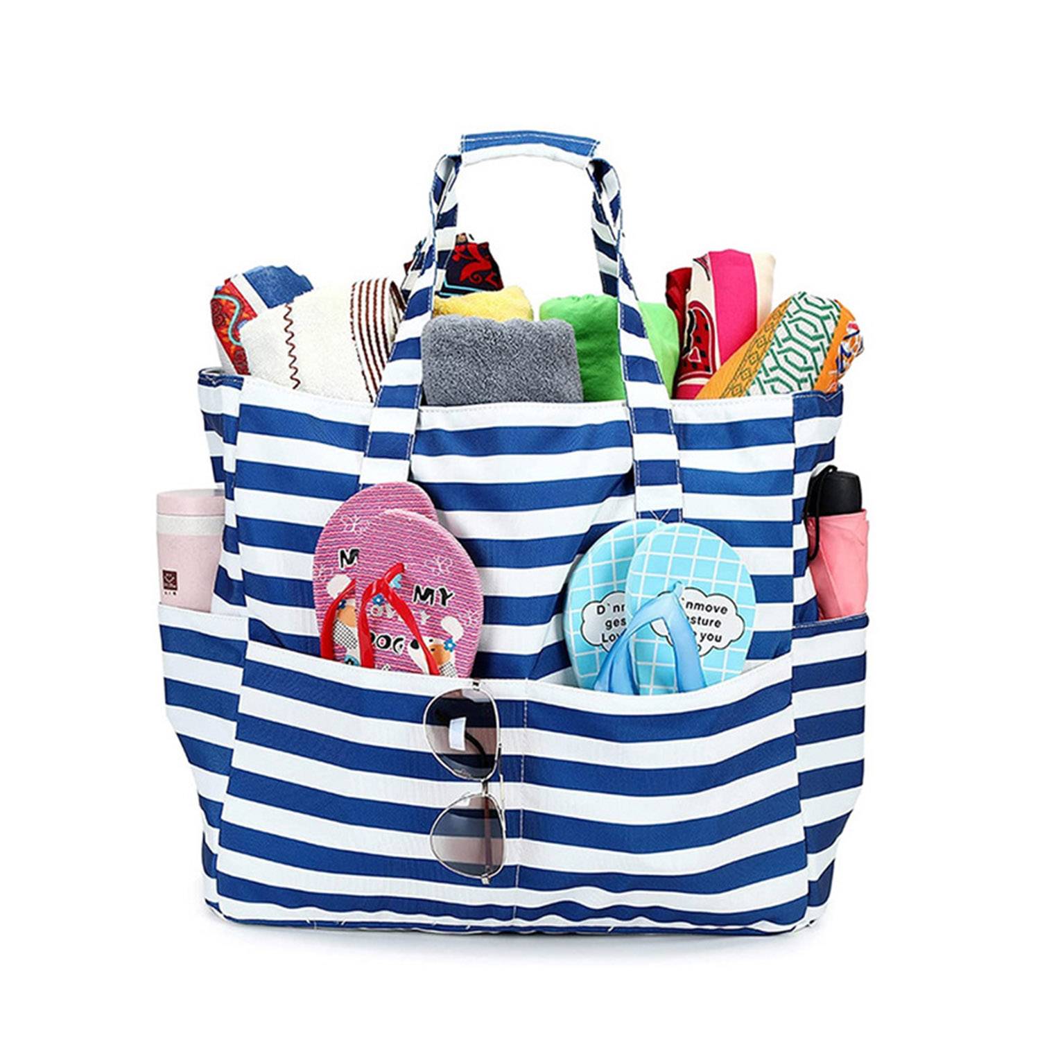 Sandproof Zipper Beach Tote Bag for Pool Gym Grocery Travel 2