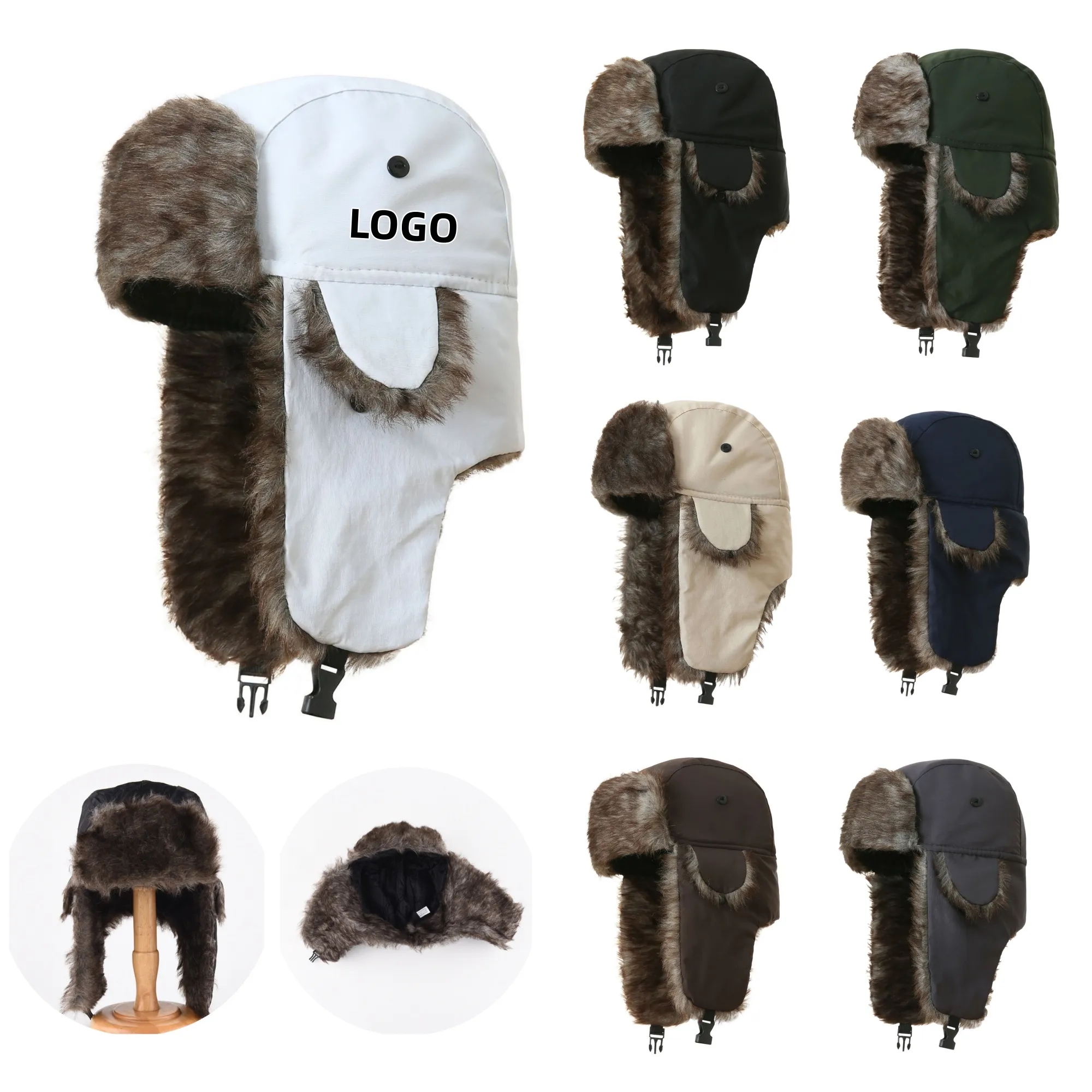Winter Hat with Brim Warm Earflaps Faux Fur Cap