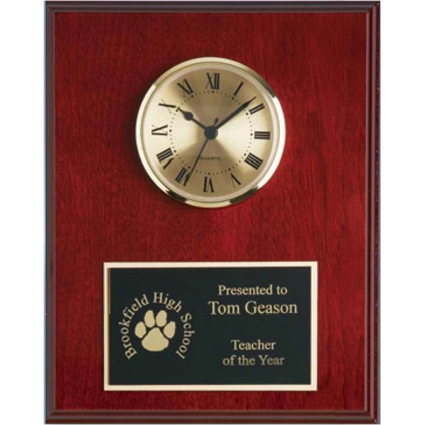 Mahogany Finish Solid Wood Plaque W/ Clock 5