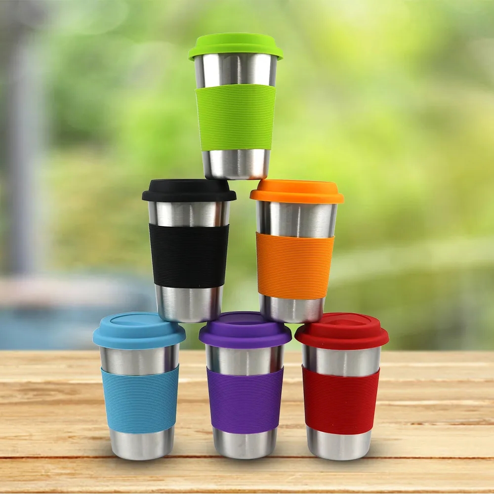 500ML Stainless Steel Beer Cups with Silicone Lids 2