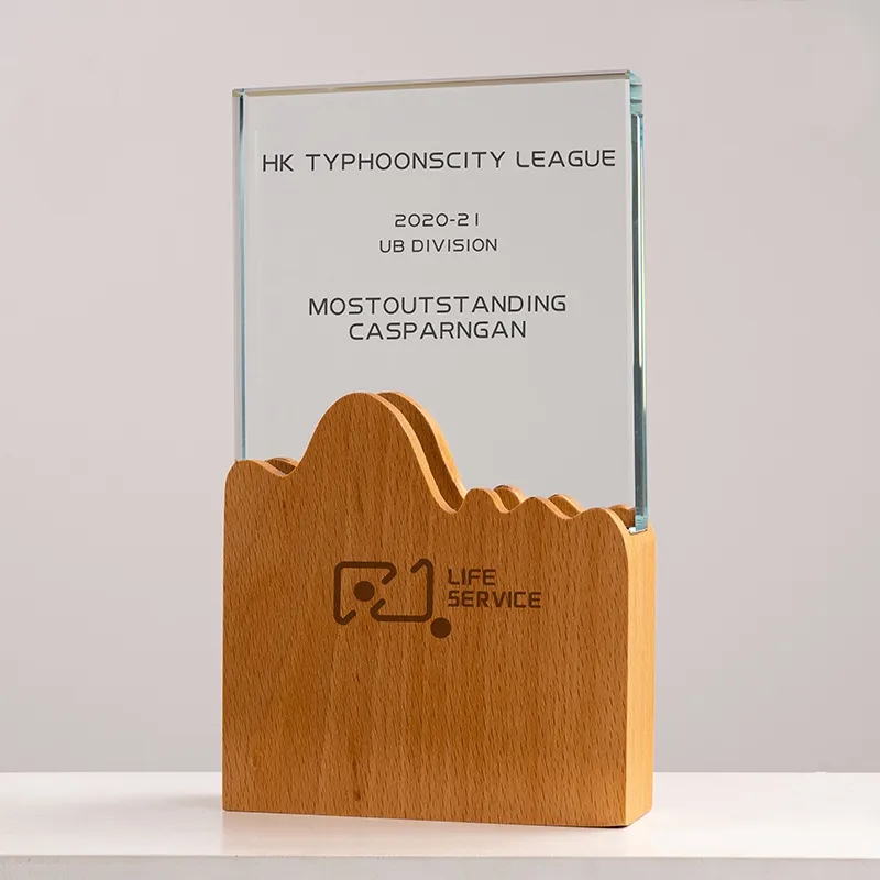 Square Crystal Awards with Wooden Base 11