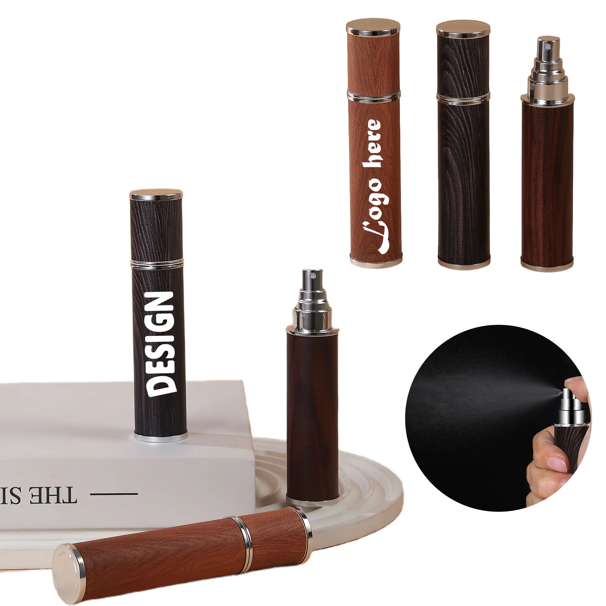 Luxury Leather Wood Grain Perfume Atomizer