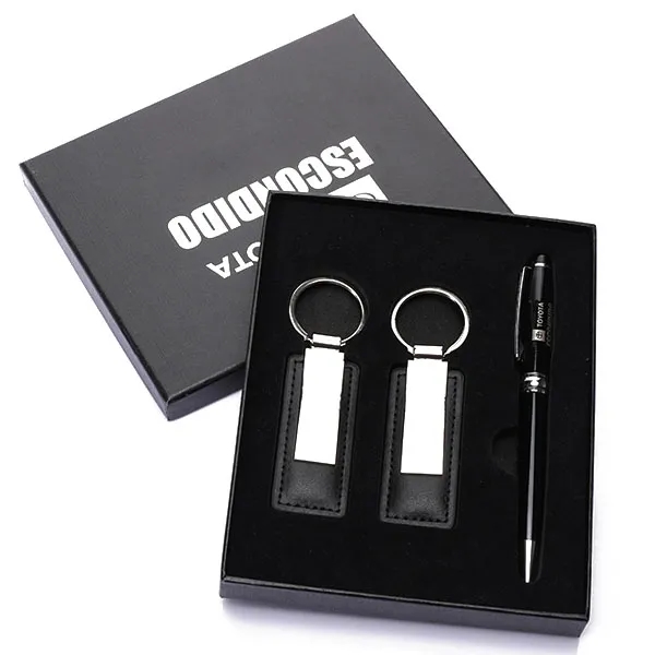 Business Metal Pen And Leatherette Keychain Gift Set 6