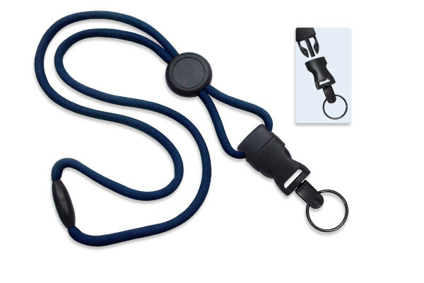 1/4" Blank Detachable Lanyard w/Round Slide & Split Ring (Navy Blue) 1