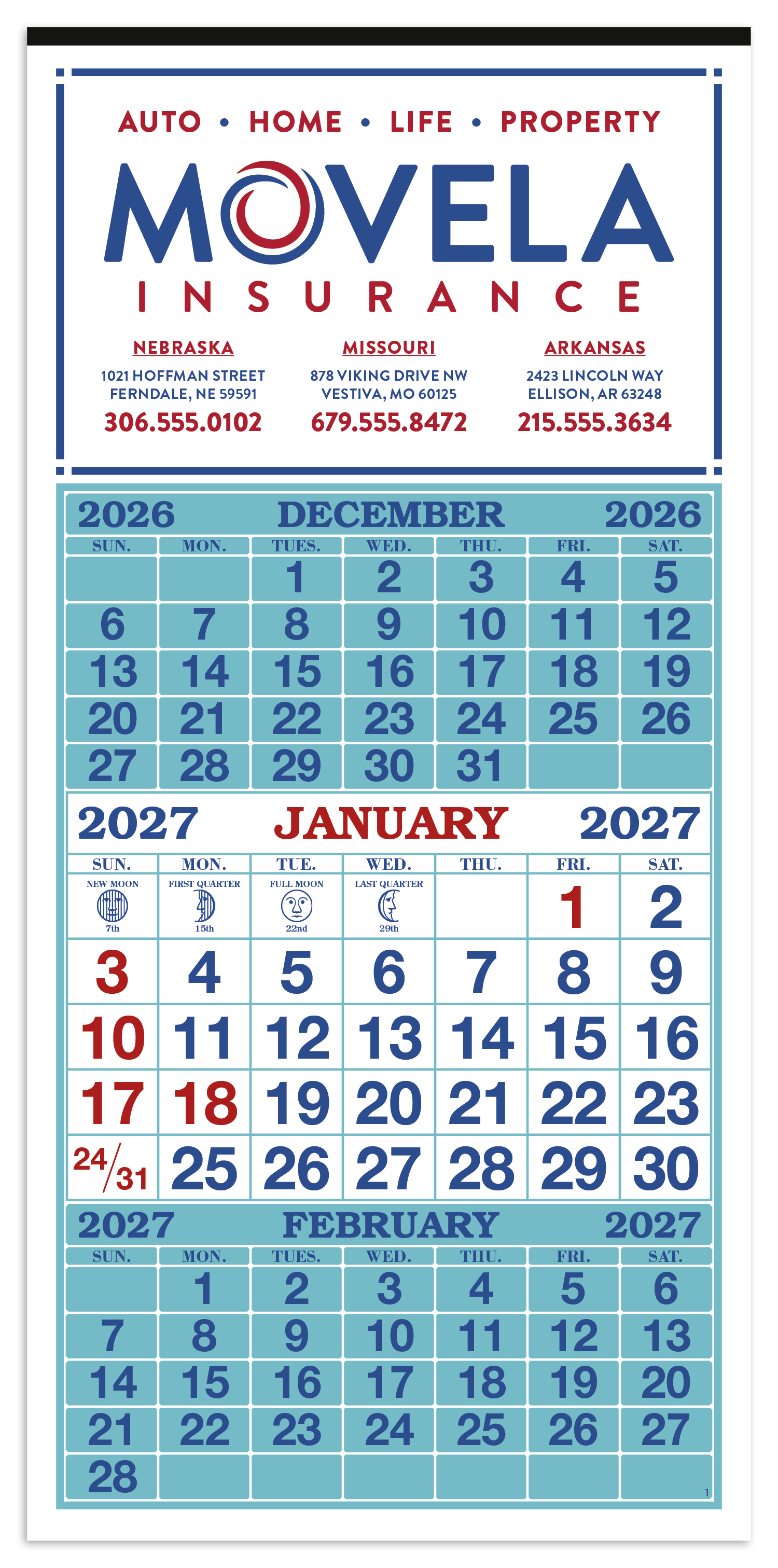 Skinner & Kennedy® 3-Month Display 12-Sheet Calendar 8