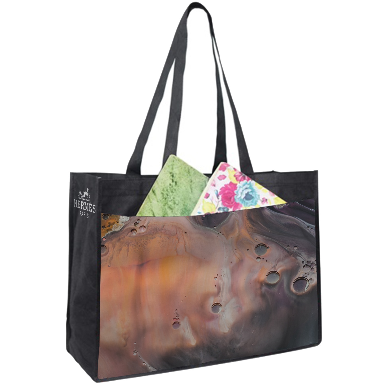 PET Non-Woven Tote Bag with Sublimated Front Pocket & Gusset (18" x 16" x 5")