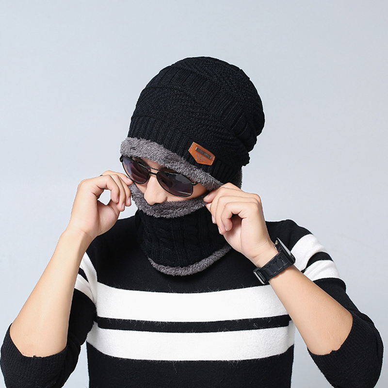 Unisex Beanie Knit Hats Scarf Set w/Thick Fleece Lined 18