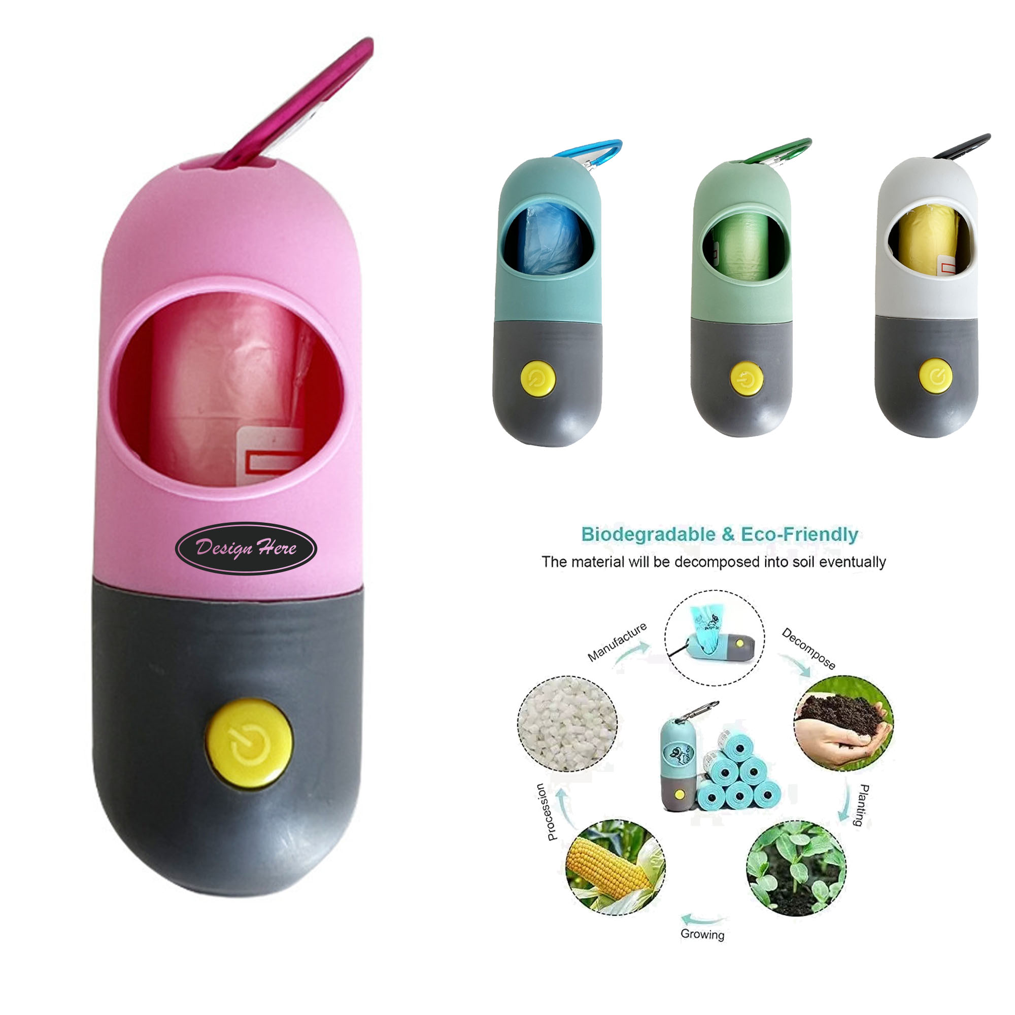 Dog Waste Bag Dispenser With LED Flashlight & Hook 1