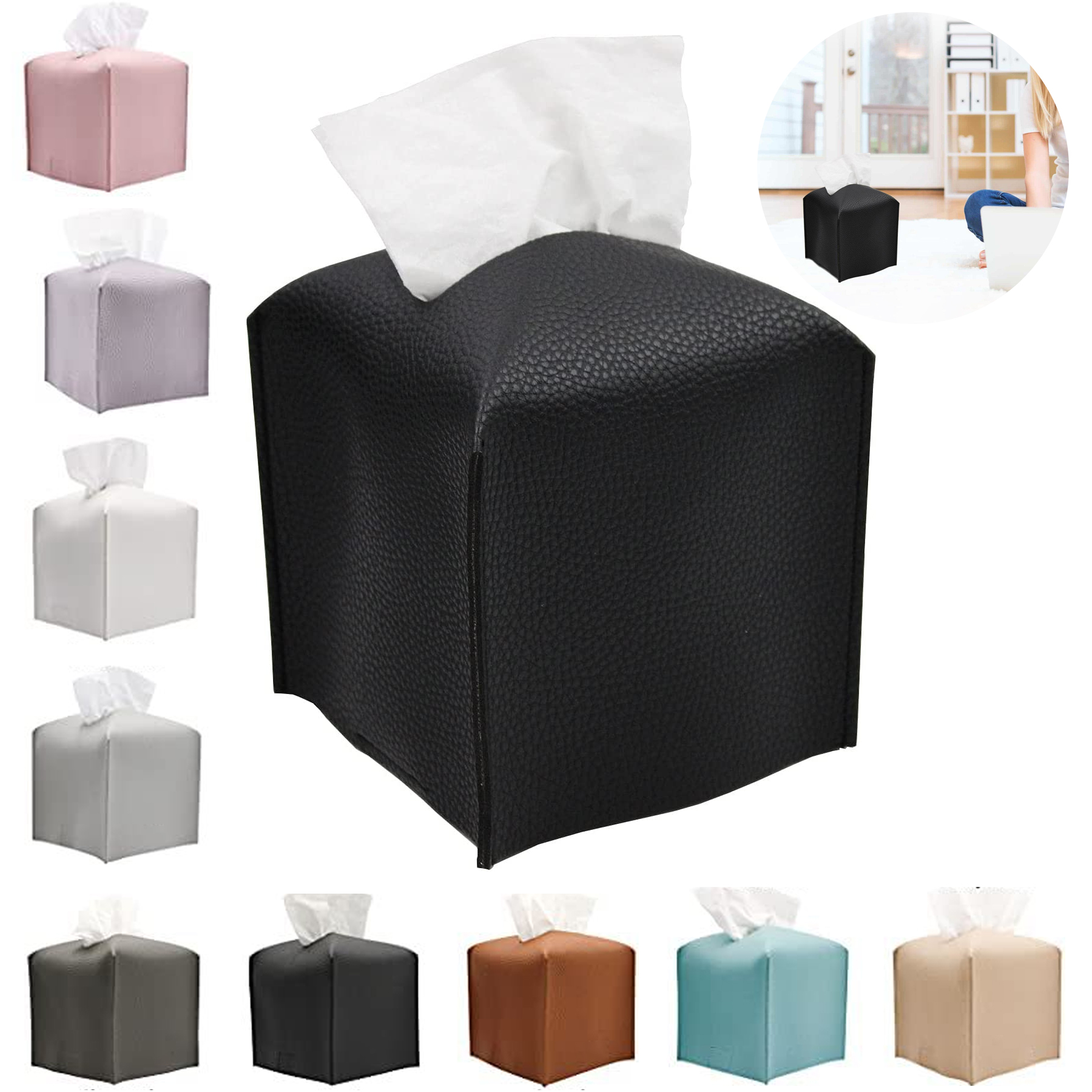 Square Decorative PU Leather Tissue Box 3