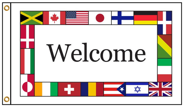 International Welcome 3' X 5' Knit Poly Flag with Heading and Grommets 1