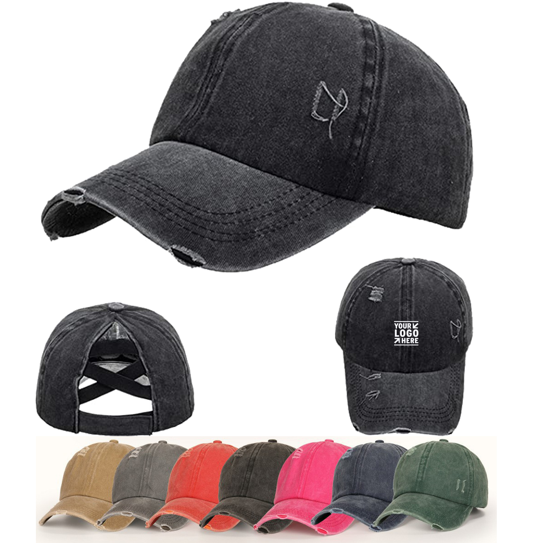 Washed Denim Ponytail Baseball Cap 2