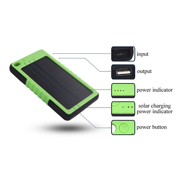 Solar Power Bank 6000mAh W/LED Flashlight 7