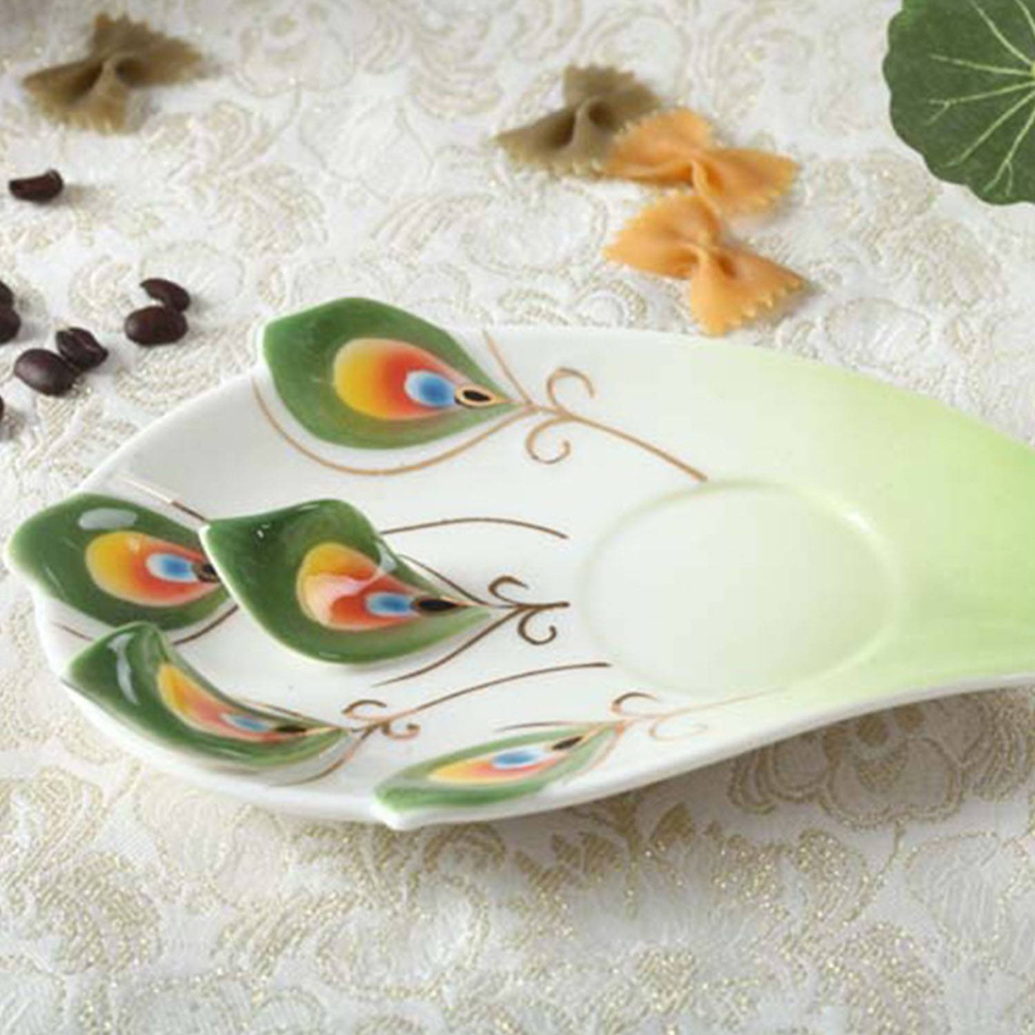 Enamel china peacock coffee cup and saucer tea set 5