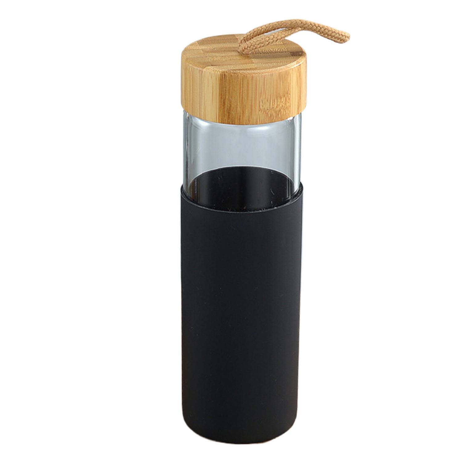 16oz Glass Water Bottle With Bamboo Lid And Silicone Sleeve 2