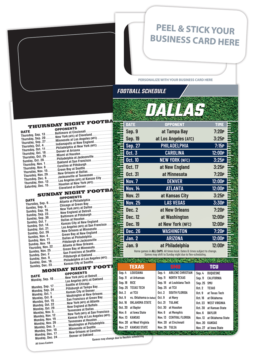 Pro Football Schedule Magnet - Peel and Stick Business Card (3.5x9)