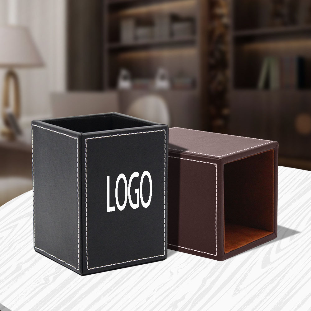 PU Leather Square Desktop Stationery Organizer Office Accessories 3