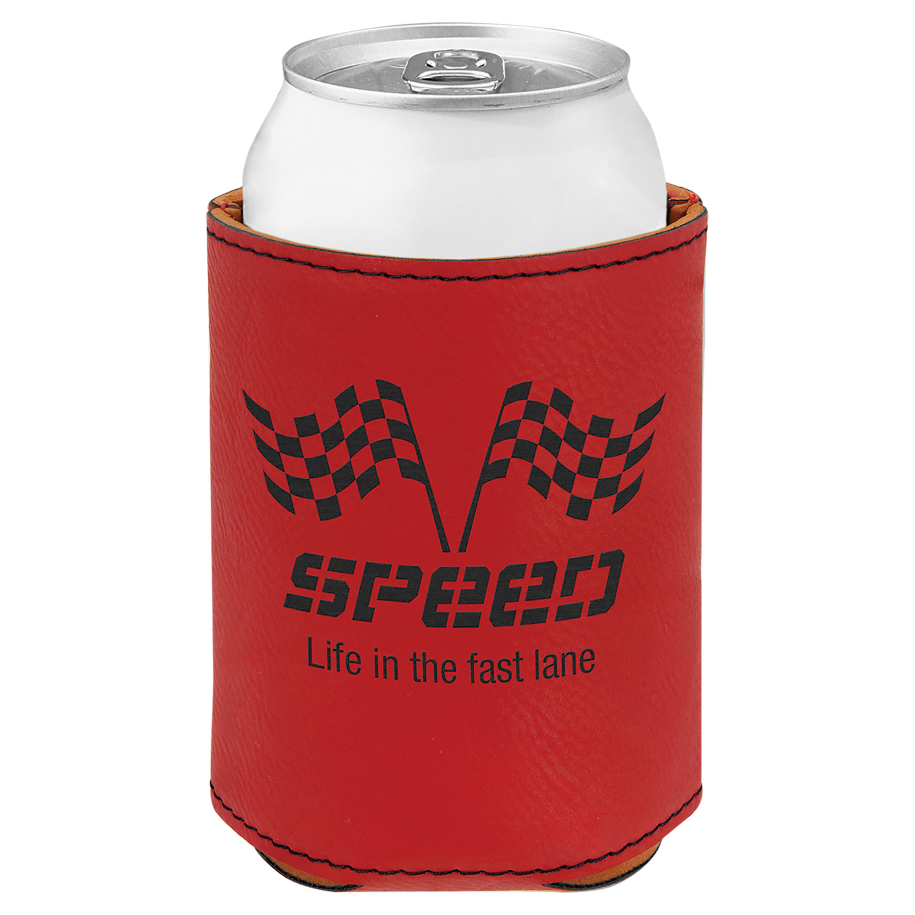 3 3/4" Red Leatherette Beverage Holder, custom koozie with logo imprint 2